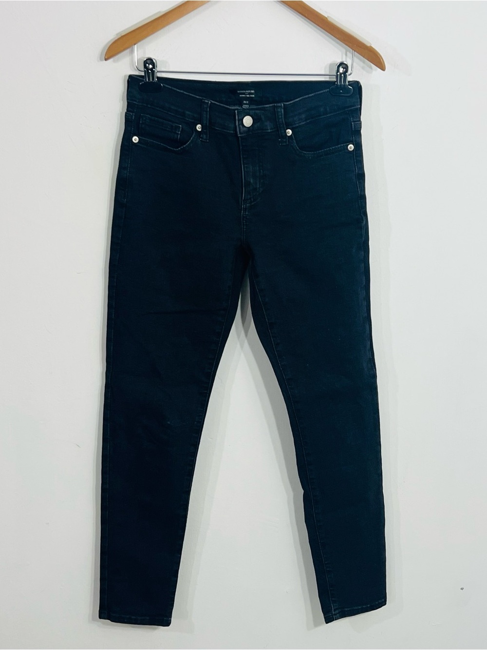 Banana Republic Size 2 Sz 26 Black Mid Rise Skinny Denim Jeans Stretch 5 Pocket